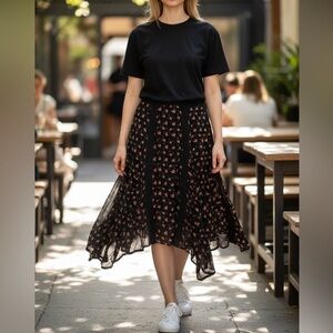 April Cornell Vintage Floral Handkerchief Hem Midi Skirt Sz M